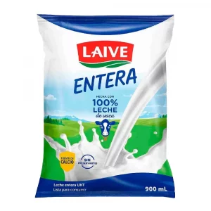 LECHE FRESCA ENTERA LAIVE BOLSA 900ML CAJA X12UNIDADES