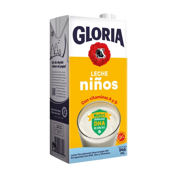 GLORIA UHT NIÑOS C/DHA 946 mL TTP CAJA X12 UNIDADES