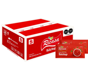 RICASA: KETCHUP DE 8G, CAJA X250 UNIDADES