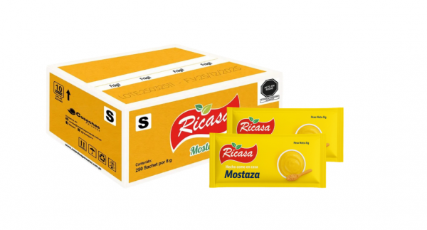 RICASA: MOSTAZA DE 8G, CAJA X250 UNIDADES